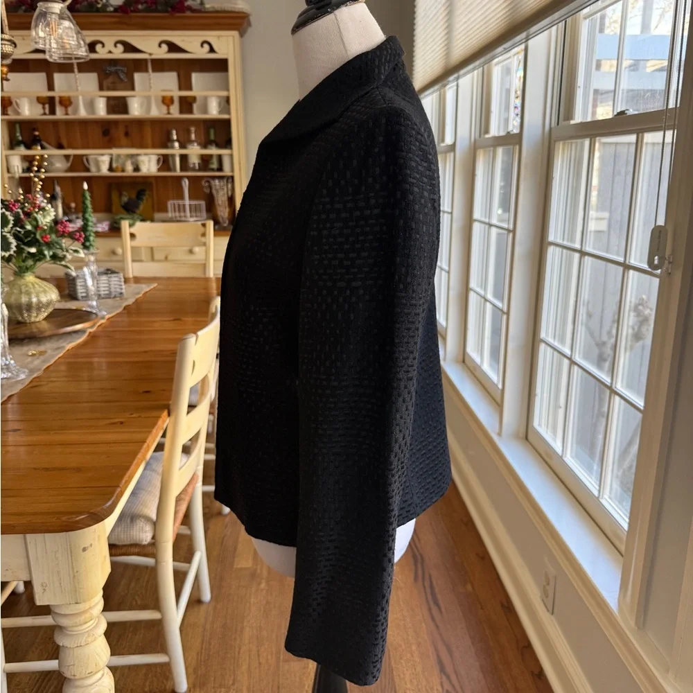 Linda Allard Ellen Tracy Black Textured Zip Jacket Silk Blend Lined Size 8
